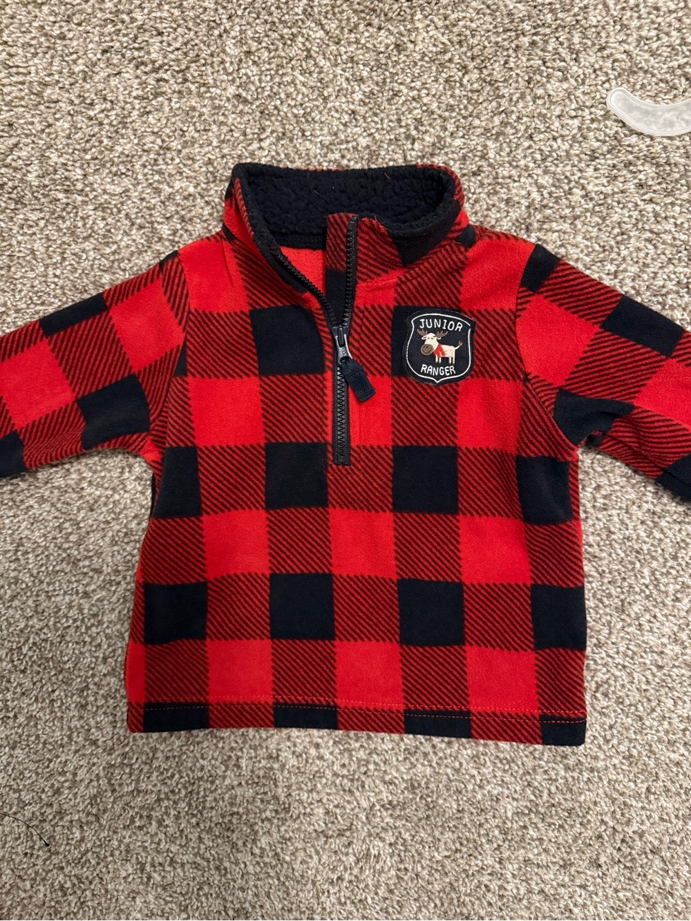 Carter's Red & Black “Junior Ranger” Buffalo Plaid Quarter-Zip Fleece Top